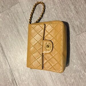 CHANEL Quilted Crossbody Bag in Camel with Gold Hardware